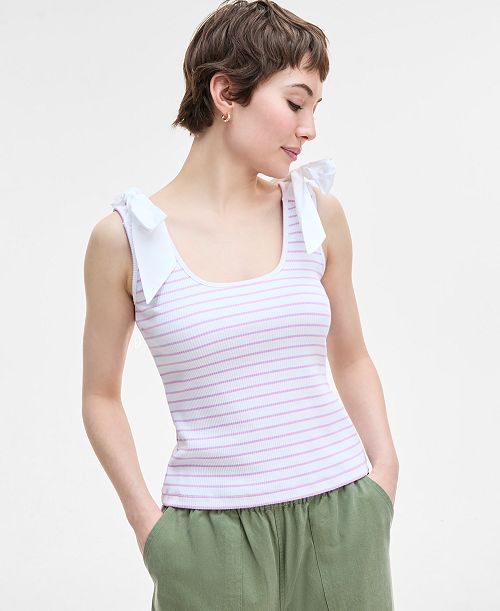 alfani On 34th Women's Ribbed Bow-Shoulder Tank Top Exclusively at Macy's Women's Fashion Shoes & Accessories