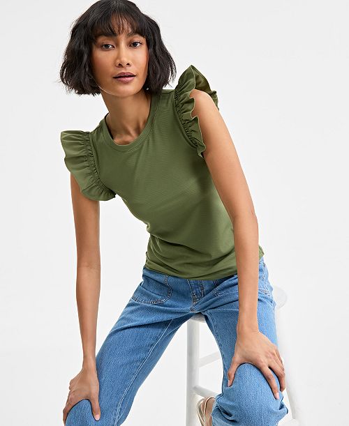 alfani On 34th Women's Ruffle-Sleeve Knit Top Created for Macy's Women's Fashion Shoes & Accessories