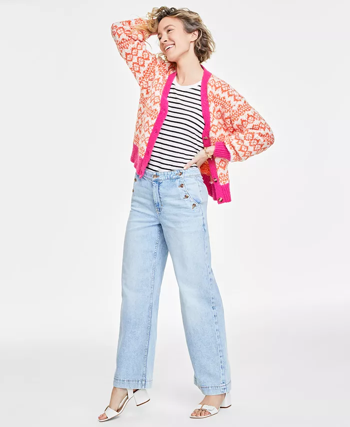 Alfani On 34th Women's Sailor High-Rise Wide-Leg Jeans Regular & Short Created For Macy's Women's Fashion Shoes & Accessories