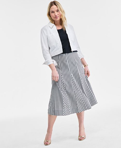 alfani On 34th Women's Seersucker Gingham Midi Skirt Exclusively at Macy's Women's Fashion Shoes & Accessories