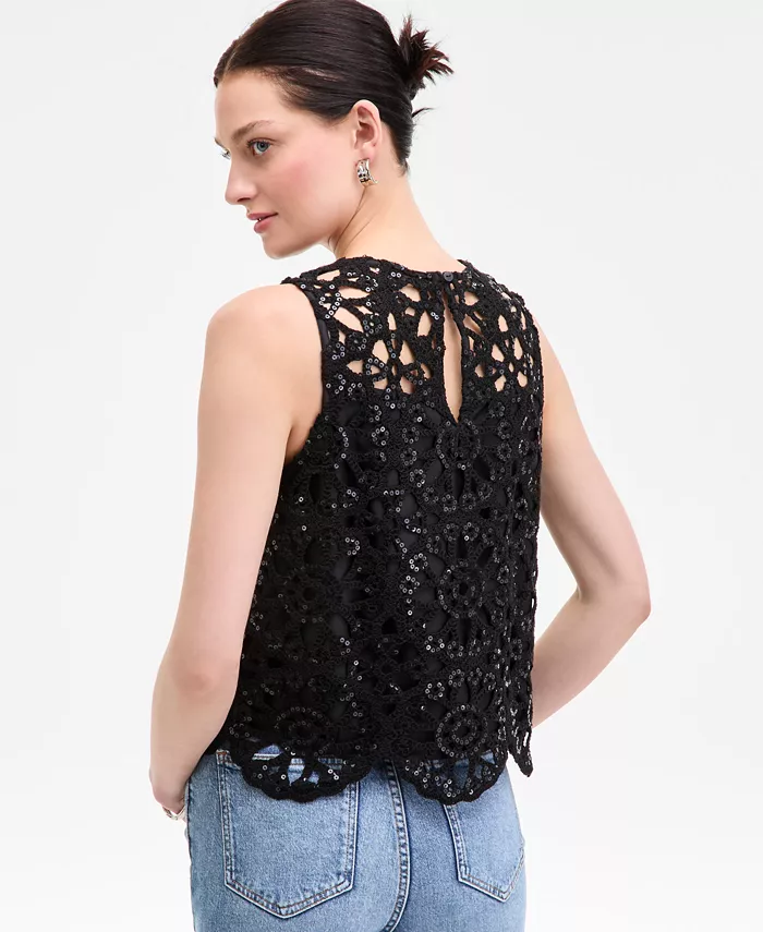 Alfani On 34th Women's Sequin Crochet Scallop-Hem Tank Exclusively At Macy's Women's Fashion Shoes & Accessories