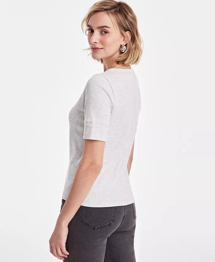 Alfani On 34th Women's Short Sleeve Ribbed Henley Tee Exclusively At Macy's Women's Fashion Shoes & Accessories
