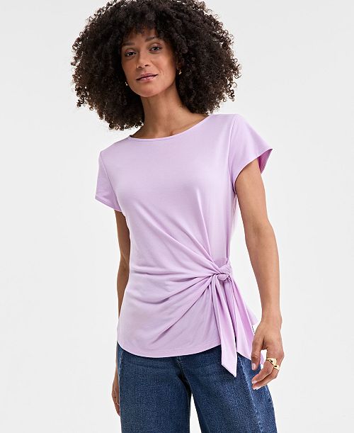 alfani On 34th Women's Side-Tie Short-Sleeve Top Exclusively at Macy's Women's Fashion Shoes & Accessories