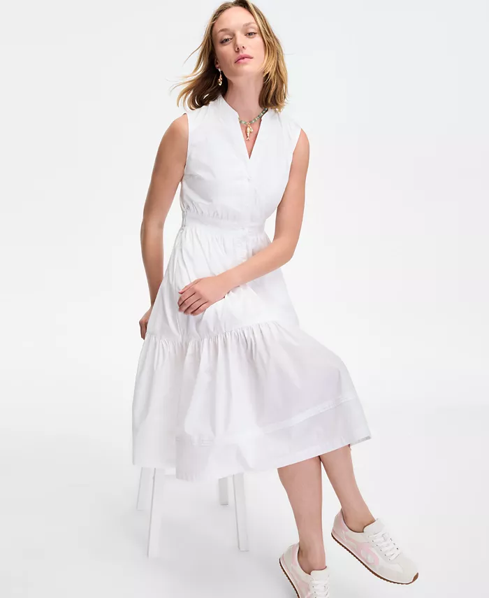 Alfani On 34th Women's Sleeveless Tiered Midi Shirtdress Exclusively At Macy's Women's Fashion Shoes & Accessories