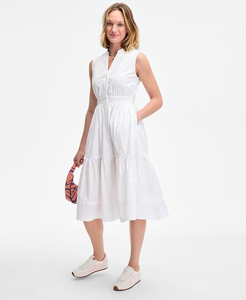 alfani On 34th Women's Sleeveless Tiered Midi Shirtdress Exclusively at Macy's Women's Fashion Shoes & Accessories