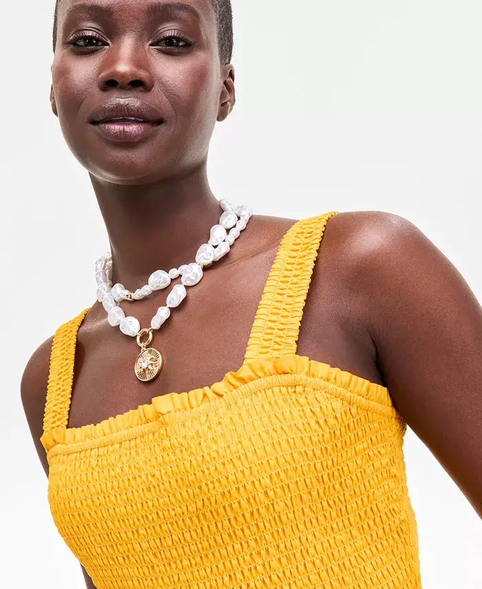 Alfani On 34th Women's Smocked Embroidered Eyelet Midi Dress Exclusively At Macy's Women's Fashion Shoes & Accessories