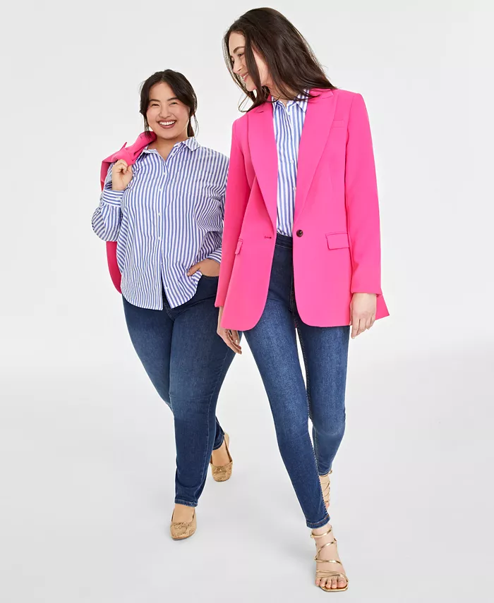Alfani On 34th Women's Solid One-Button Boyfriend Blazer Created For Macy's Women's Fashion Shoes & Accessories