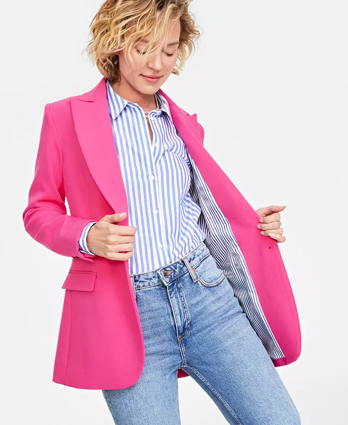 Alfani On 34th Women's Solid One-Button Boyfriend Blazer Created For Macy's Women's Fashion Shoes & Accessories