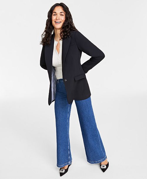 alfani On 34th Women's Solid One-Button Boyfriend Blazer Created for Macy's Women's Fashion Shoes & Accessories