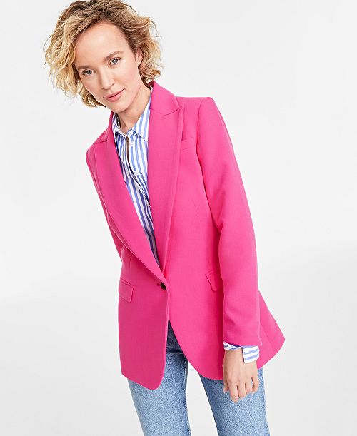 alfani On 34th Women's Solid One-Button Boyfriend Blazer Created for Macy's Women's Fashion Shoes & Accessories