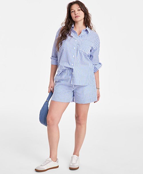 alfani On 34th Women's Striped Shirt & Striped Shorts Exclusively at Macy's Women's Fashion Shoes & Accessories