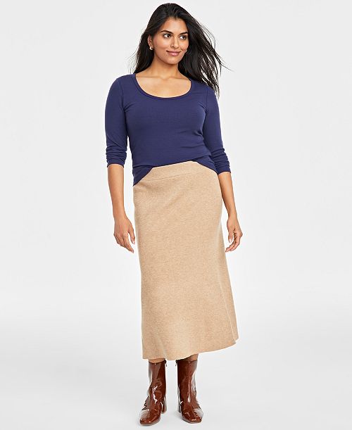 alfani On 34th Women's Sweater-Knit Trumpet Midi Skirt Created for Macy's Women's Fashion Shoes & Accessories