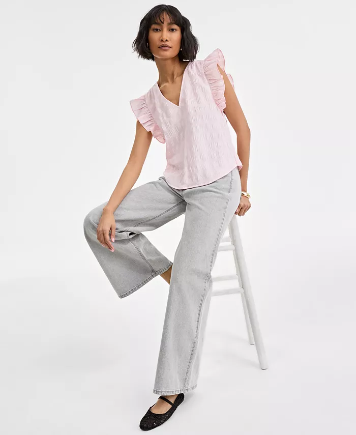Alfani On 34th Women's Textured Sleeveless Ruffle Femme Top Exclusively At Macy's Women's Fashion Shoes & Accessories