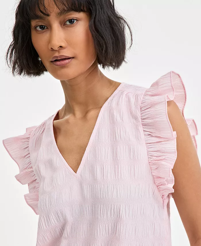 Alfani On 34th Women's Textured Sleeveless Ruffle Femme Top Exclusively At Macy's Women's Fashion Shoes & Accessories