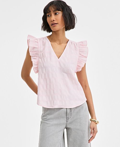 alfani On 34th Women's Textured Sleeveless Ruffle Femme Top Exclusively at Macy's Women's Fashion Shoes & Accessories