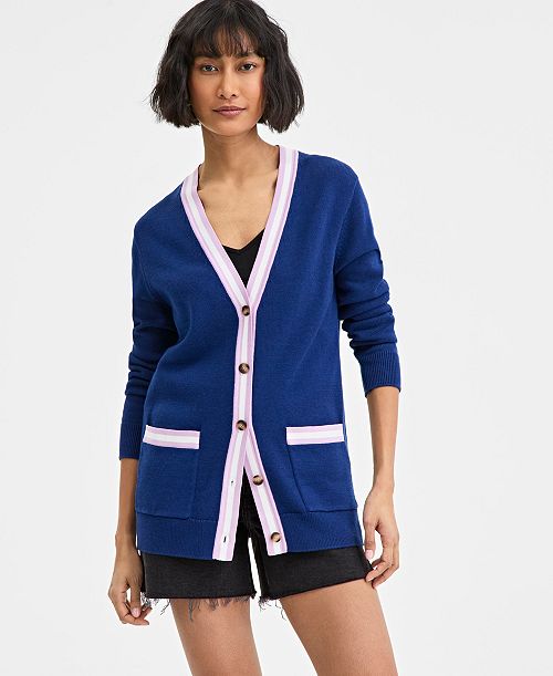 alfani On 34th Women's Tipped Boyfriend Cardigan Exclusively at Macy's Women's Fashion Shoes & Accessories