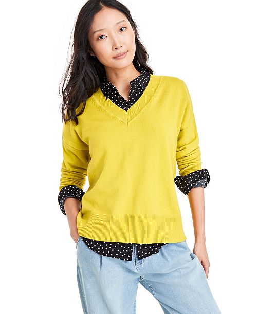 alfani On 34th Women's V-Neck Dropped-Shoulder Sweater Created for Macy's Women's Fashion Shoes & Accessories