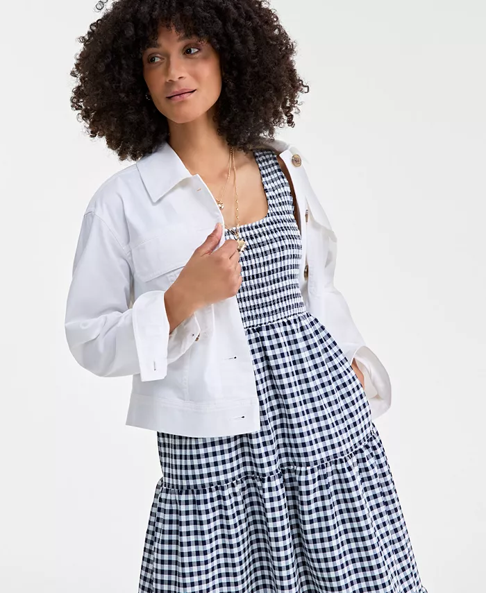 Alfani On 34th Women's Woven Gingham Tiered Scoop-Neck Tank Midi Dress Exclusively At Macy's Women's Fashion Shoes & Accessories