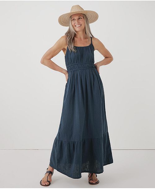 alfani Pact Women's Organic Cotton Coastal Double Gauze Cami Maxi Dress Women's Fashion Shoes & Accessories