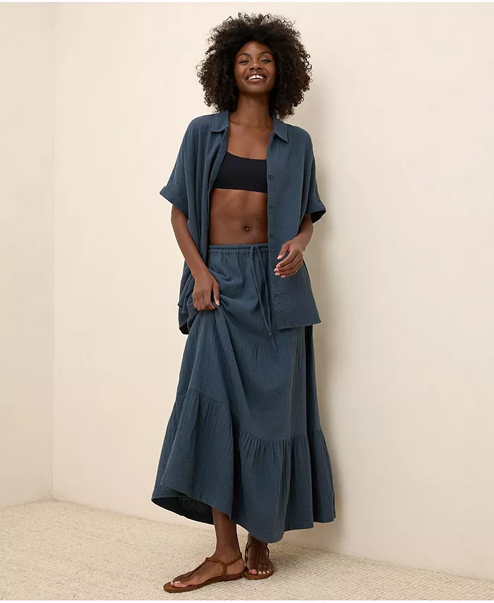 Alfani Pact Women's Organic Cotton Coastal Double Gauze Tiered Maxi Skirt Women's Fashion Shoes & Accessories