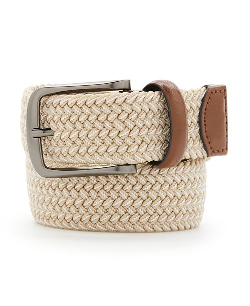 Perry Ellis Portfolio Men's Webbed Leather-Trim Belt Men's Fashion & Accessories