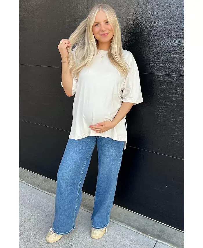 Alfani Pinkblush Blue Wide Leg Maternity Jeans Women's Fashion Shoes & Accessories