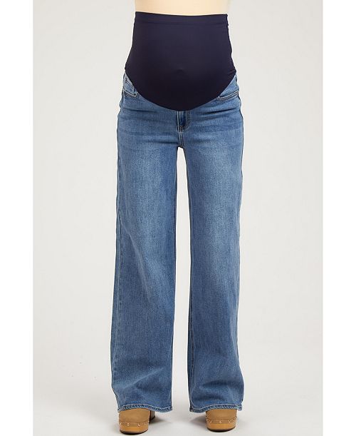 alfani Pinkblush Blue Wide Leg Maternity Jeans Women's Fashion Shoes & Accessories
