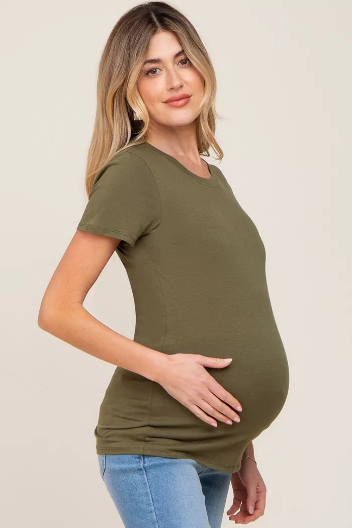 Alfani Pinkblush Maternity Black Basic Crew Neck Tee Women's Fashion Shoes & Accessories