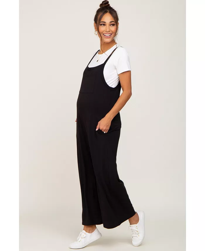 Alfani Pinkblush Maternity Black Sleeveless Pocketed Wide Leg Jumpsuit Women's Fashion Shoes & Accessories