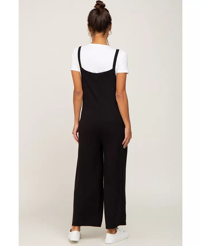 Alfani Pinkblush Maternity Black Sleeveless Pocketed Wide Leg Jumpsuit Women's Fashion Shoes & Accessories