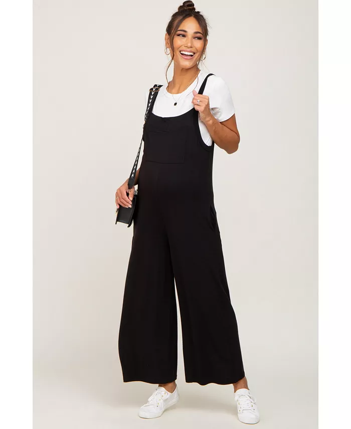 Alfani Pinkblush Maternity Black Sleeveless Pocketed Wide Leg Jumpsuit Women's Fashion Shoes & Accessories