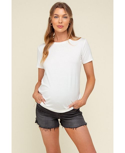 alfani Pinkblush Maternity Blue Basic Short Sleeve Top Women's Fashion Shoes & Accessories