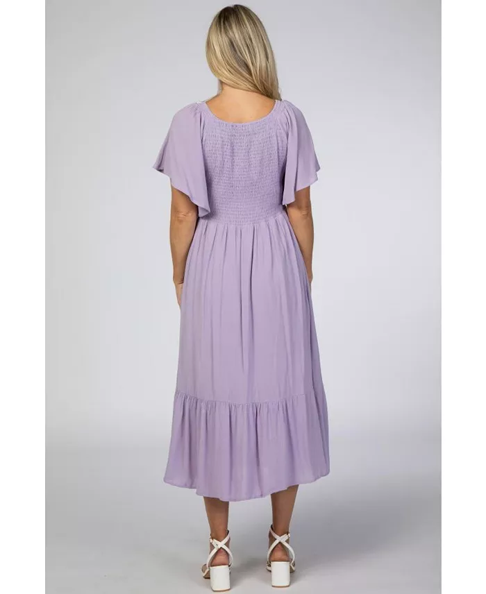 Alfani Pinkblush Maternity Lavender Smocked Ruffle Dress Women's Fashion Shoes & Accessories