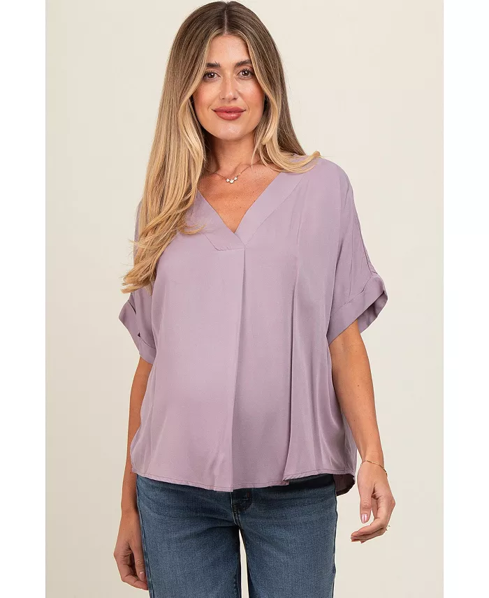 Alfani Pinkblush Maternity Lavender V-Neck Pin-Tuck Detail Top Women's Fashion Shoes & Accessories