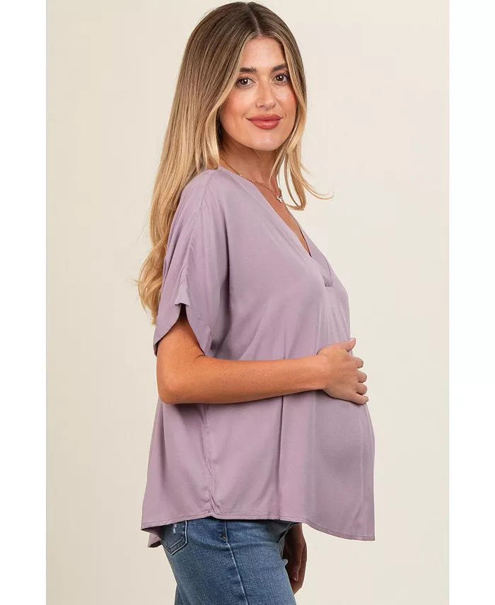 Alfani Pinkblush Maternity Lavender V-Neck Pin-Tuck Detail Top Women's Fashion Shoes & Accessories