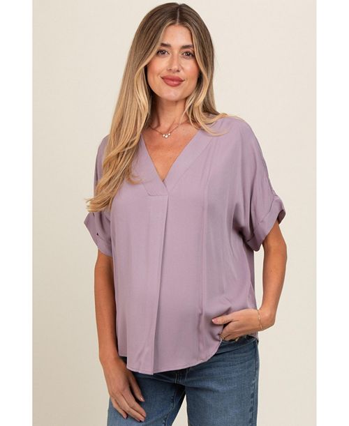 alfani Pinkblush Maternity Lavender V-Neck Pin-Tuck Detail Top Women's Fashion Shoes & Accessories