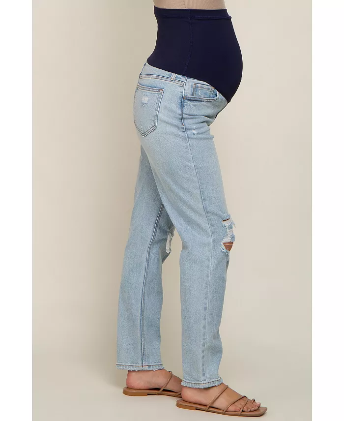 Alfani Pinkblush Maternity Light Blue Distressed Knee Jeans Women's Fashion Shoes & Accessories