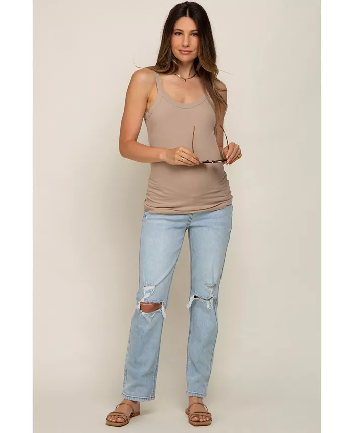 Alfani Pinkblush Maternity Light Blue Distressed Knee Jeans Women's Fashion Shoes & Accessories