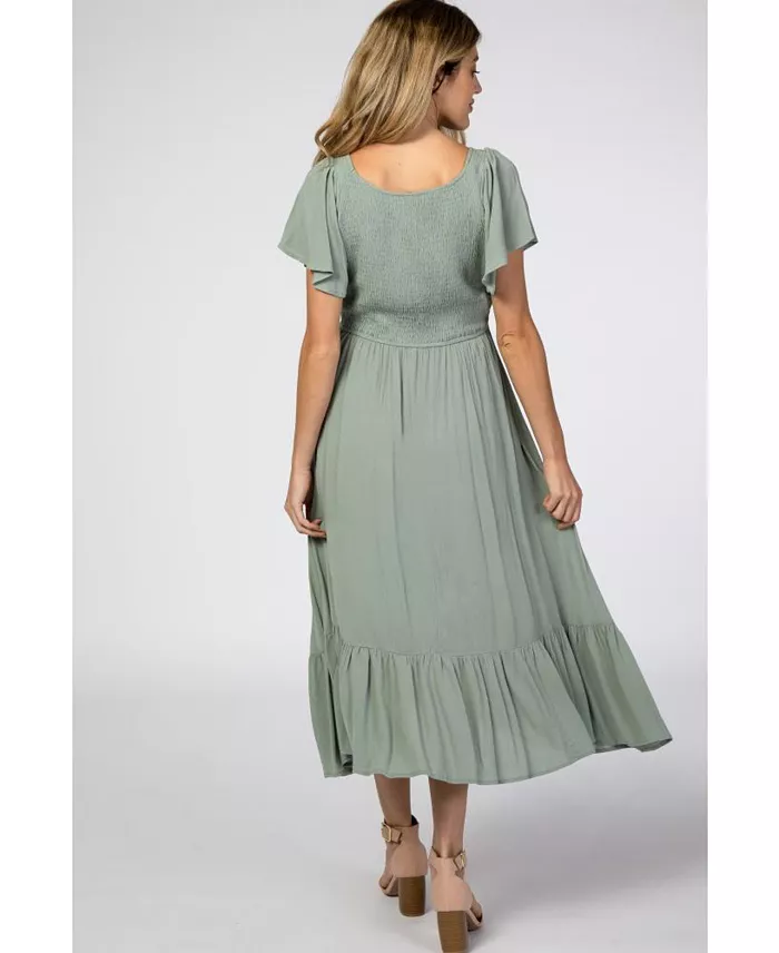 Alfani Pinkblush Maternity Mauve Smocked V-Neck Midi Dress Women's Fashion Shoes & Accessories