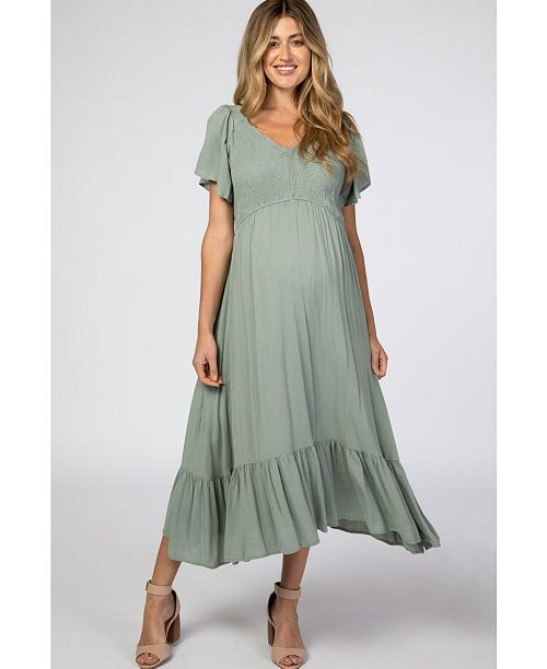 alfani Pinkblush Maternity Mauve Smocked V-Neck Midi Dress Women's Fashion Shoes & Accessories