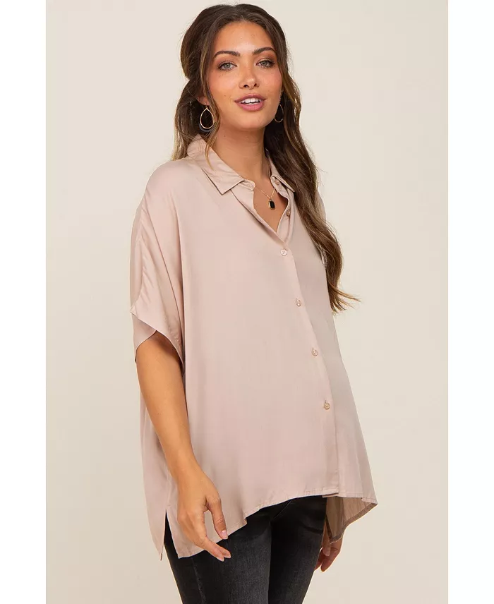 Alfani Pinkblush Maternity Taupe Button Up Dolman Short Sleeve Top Women's Fashion Shoes & Accessories