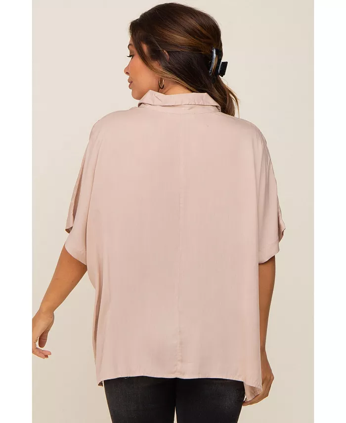 Alfani Pinkblush Maternity Taupe Button Up Dolman Short Sleeve Top Women's Fashion Shoes & Accessories