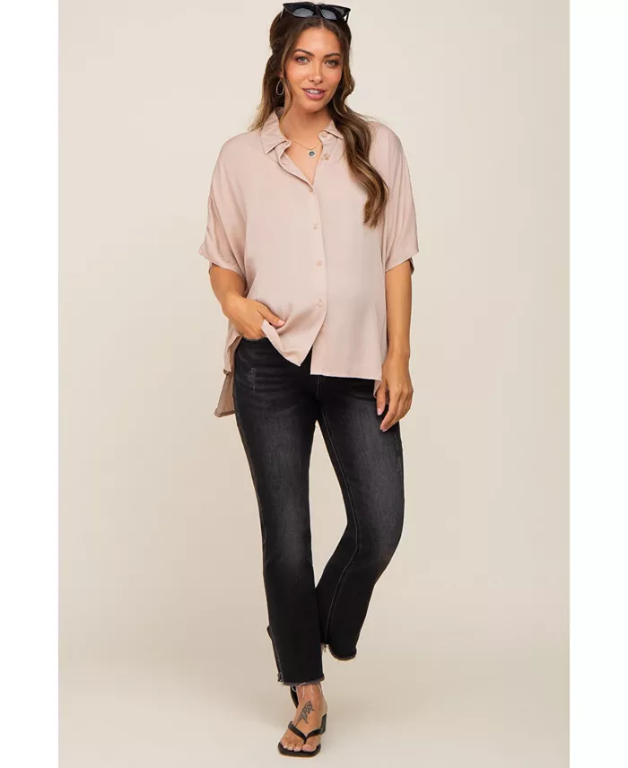 Alfani Pinkblush Maternity Taupe Button Up Dolman Short Sleeve Top Women's Fashion Shoes & Accessories
