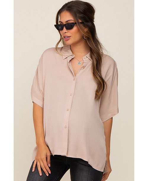 alfani Pinkblush Maternity Taupe Button Up Dolman Short Sleeve Top Women's Fashion Shoes & Accessories