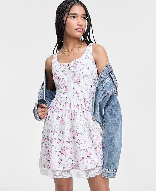 alfani Planet Heart Juniors' Printed Sleeveless Corset Mini Dress Juniors'