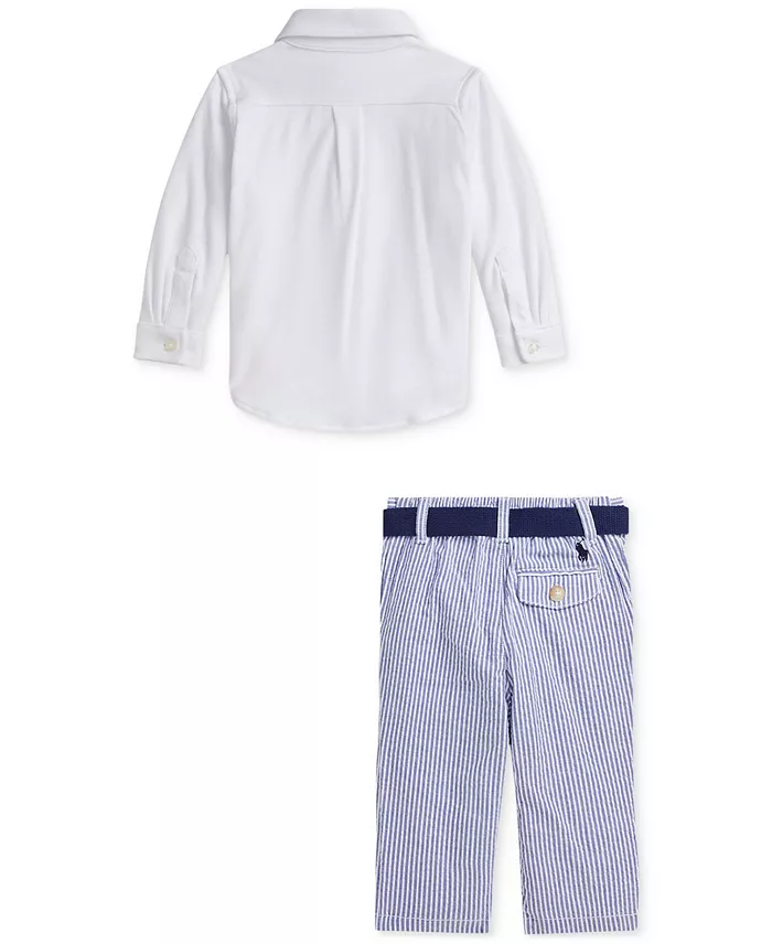 Alfani Polo Ralph Lauren Baby Boys Button-Down Shirt Belt & Seersucker Pants Set Kids