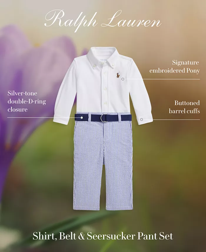 Alfani Polo Ralph Lauren Baby Boys Button-Down Shirt Belt & Seersucker Pants Set Kids