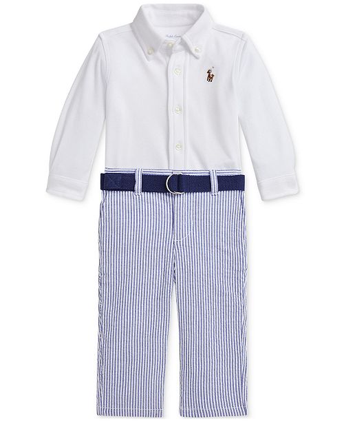 alfani Polo Ralph Lauren Baby Boys Button-Down Shirt Belt & Seersucker Pants Set Kids