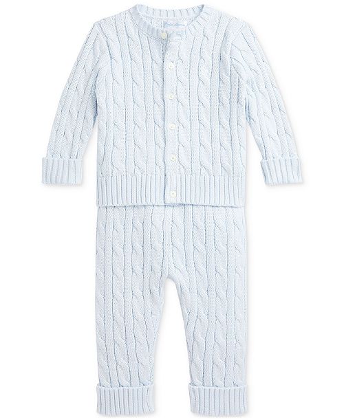 alfani Polo Ralph Lauren Baby Boys Cotton Cable-Knit Cardigan & Pants Set Kids