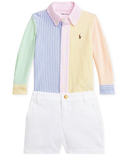 alfani Polo Ralph Lauren Baby Boys Striped Oxford Shirt & Chino Shorts Set Kids